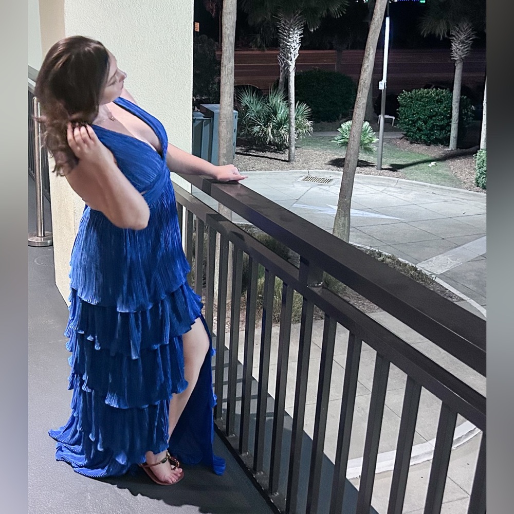 Lulu's Royal Blue Satin Tiered Maxi Dress